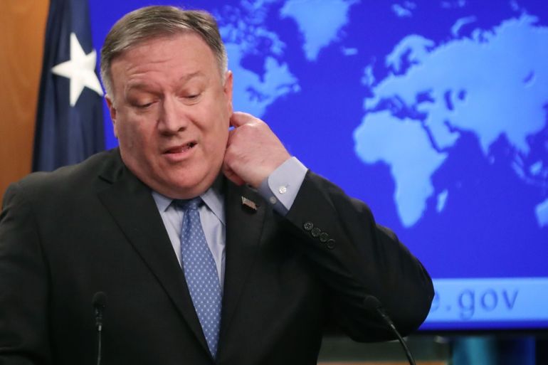WASHINGTON, DC - NOVEMBER 20: U.S. Secretary of State Mike Pompeo speaks to the media in the briefing room at the Department of State, on November 20, 2018 in Washington, DC. Pompeo met with Turkish Foreign Minister Meylut Cavusglu after President Trump released a statement signaling that the United States will stand by Saudi Arabia after the killing of Washington Post journalist Jamal Khashoggi at the Saudi consulate in Istanbul. Mark Wilson/Getty Images/AFP== FOR NEWSPAPERS, INTERNET, TELCOS & TELEVISION USE ONLY ==