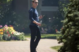 SUN VALLEY, ID - JULY 13: Mark Zuckerberg, chief executive officer of Facebook, attends the annual Allen & Company Sun Valley Conference, July 13, 2018 in Sun Valley, Idaho. Every July, some of the world's most wealthy and powerful businesspeople from the media, finance, technology and political spheres converge at the Sun Valley Resort for the exclusive weeklong conference. Drew Angerer/Getty Images/AFP== FOR NEWSPAPERS, INTERNET, TELCOS & TELEVISION USE ONLY ==