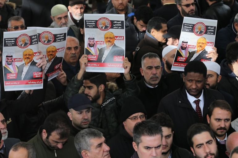 Absentee funeral prayer for Saudi journalist Jamal Khashoggi- - ISTANBUL, TURKEY - NOVEMBER 16: Hundreds of people gather to perform funeral prayer in absentia for the slain Saudi journalist Jamal Khashoggi at the Fatih Mosque in Istanbul, Turkey on November 16, 2018. Khashoggi, a frequent contributor to The Washington Post, was killed Oct. 2 inside the Saudi Consulate in Istanbul.