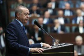 الرئيس التركي رجب طيب أردوغان خلال مناسبة لحزب العدالة والتنممية الحاكم في أنقرة اليوم الثلاثاء