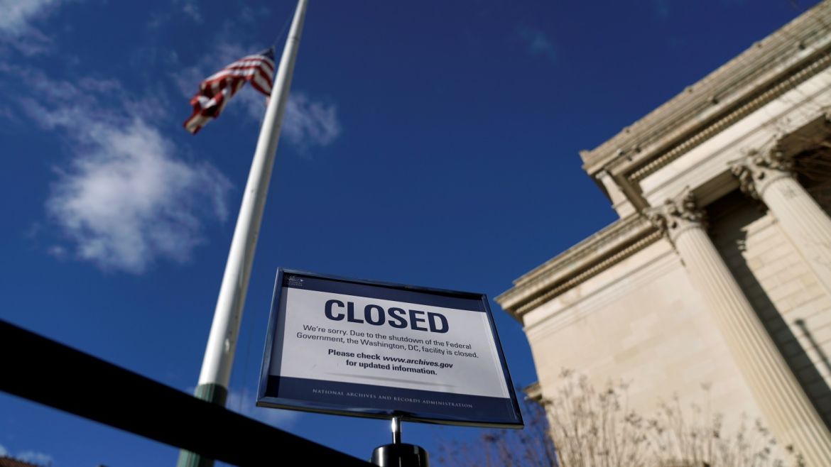 A sign declares the National Archive is closed due to a partial federal government shutdown in Washington, U.S., December 22, 2018.      REUTERS/Joshua Roberts