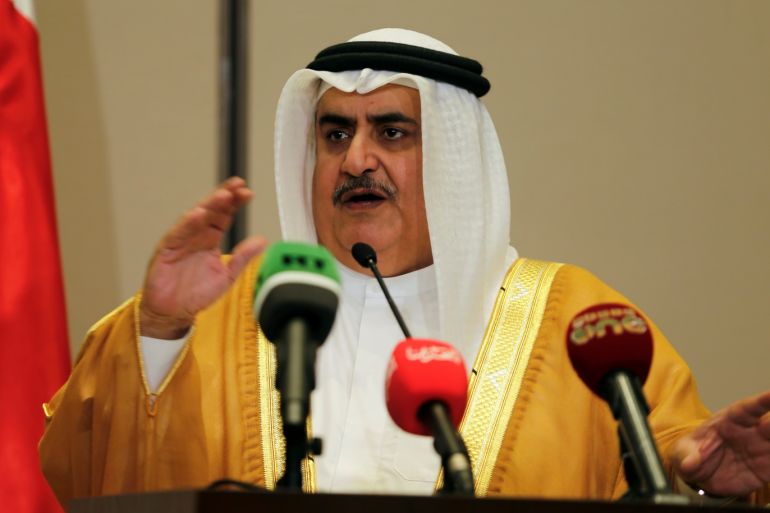 Bahraini Foreign Minister Sheik Khalid bin Ahmed Al Khalifa speaks to media after the foreign ministers of Saudi Arabia, Bahrain, the United Arab Emirates and Egypt meeting to discuss their dispute with Qatar, in Manama, Bahrain July 30, 2017. REUTERS/Hamad I Mohammed