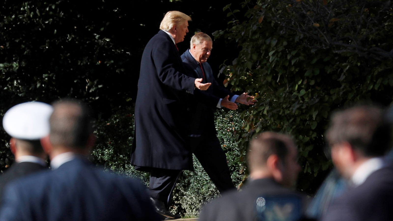 ‪غراهام وترامب في حديقة البيت الأبيض خلال لقائهما في نوفمبر/تشرين الثاني الماضي‬ غراهام وترامب في حديقة البيت الأبيض خلال لقائهما في نوفمبر/تشرين الثاني الماضي (رويترز)