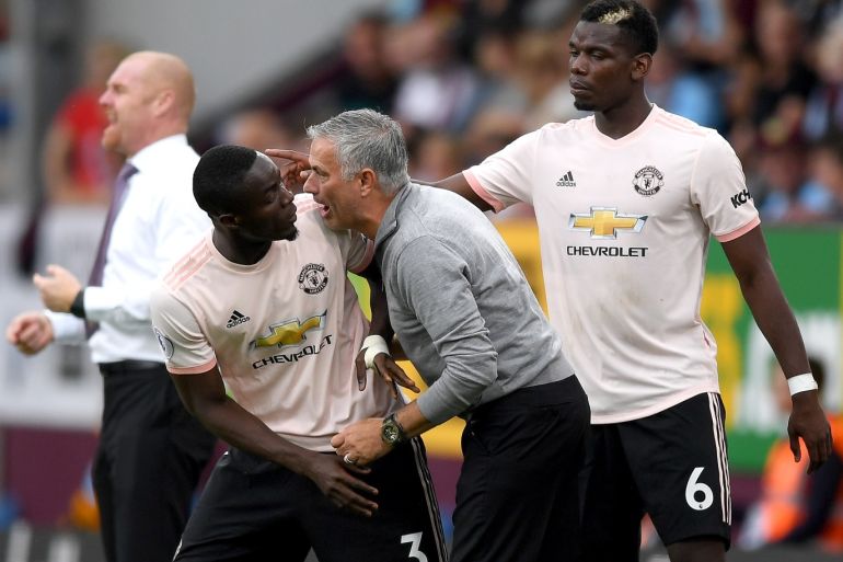 BURNLEY, ENGLAND - SEPTEMBER 02: Jose Mourinho, Manager of Manchester United in discussion with Eric Bailly of Manchester United during the Premier League match between Burnley FC and Manchester United at Turf Moor on September 2, 2018 in Burnley, United Kingdom. (Photo by Shaun Botterill/Getty Images)