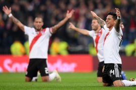 MADRID, SPAIN - DECEMBER 09: Enzo Perez of River Plate celebrates following his sides victory in the second leg of the final match of Copa CONMEBOL Libertadores 2018 between Boca Juniors and River Plate at Estadio Santiago Bernabeu on December 9, 2018 in Madrid, Spain. Due to the violent episodes of November 24th at River Plate stadium, CONMEBOL rescheduled the game and moved it out of Americas for the first time in history. (Photo by Laurence Griffiths/Getty Images)