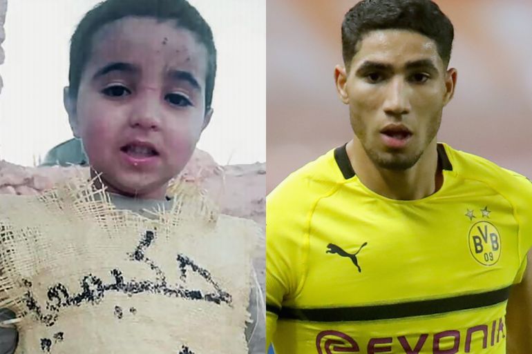 صورة للاعب أشرف حكيمي مصدر الصورة مواقع التواصل achraf hakimi + طفل مغربي