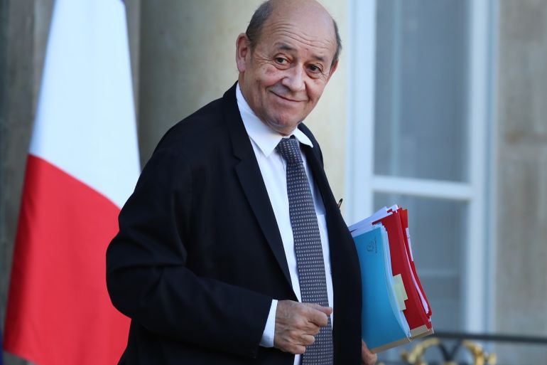 French cabinet meeting in Paris- - PARIS, FRANCE - NOVEMBER 21: French Foreign Affairs Minister Jean-Yves Le Drian leaves after a weekly cabinet meeting at the Elysee Palace in Paris, France on November 21, 2018.