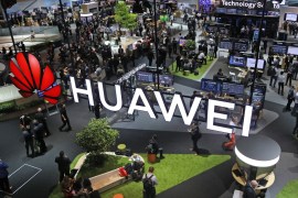 eneral view of the Huawei booth at the CeBIT computer fair in Hanover, northern Germany, 12 June 2018.