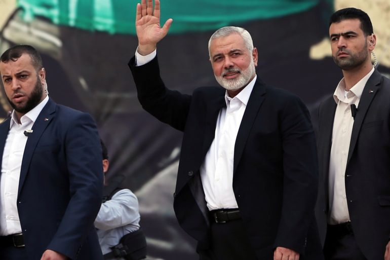 Hamas Chief Ismail Haniyeh gestures during a rally marking the 31st anniversary of Hamas' founding, in Gaza City December 16, 2018. REUTERS/Ibraheem Abu Mustafa
