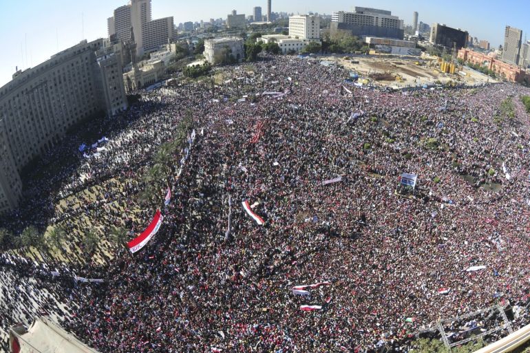 Egyptian pro-democracy supporters gather in Tahrir Square in Cairo February 18, 2011. Egyptians held a nationwide