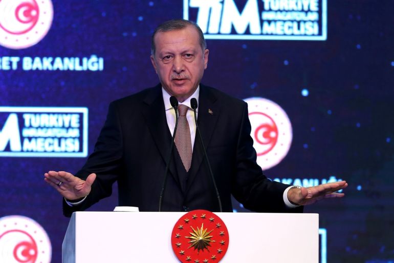 Turkish President Recep Tayyip Erdogan in Istanbul- - ISTANBUL, TURKEY - DECEMBER 21: Turkish President Recep Tayyip Erdogan speaks at Turkey's 500 Largest Service Exporters Award Ceremony in Istanbul, Turkey on December 21, 2018.