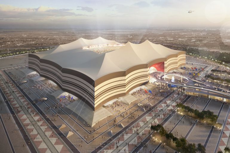 UNSPECIFIED: In this undated computer-generated artists impression provided by 2022 Supreme Committee for Delivery and Legacy, the Al Bayt Stadium, a Qatar 2022 World Cup venue to be buit in Al Khor, Qatar. (Illustration provided by 2022 Supreme Committee for Delivery and Legacy via Getty Images)