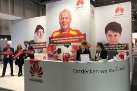 The Huawei booth is pictured at the sponsors' area during the Christian Democratic Union (CDU) party congress in Hamburg, Germany, December 7, 2018. Picture taken December 7, 2018. REUTERS/Andreas Rinke