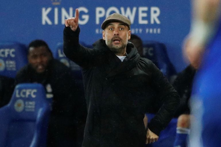 Soccer Football - Carabao Cup Quarter-Final - Leicester City v Manchester City - King Power Stadium, Leicester, Britain - December 18, 2018 Manchester City manager Pep Guardiola gestures Action Images via Reuters/John Sibley EDITORIAL USE ONLY. No use with unauthorized audio, video, data, fixture lists, club/league logos or