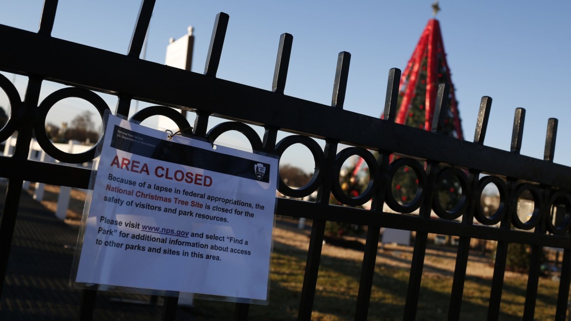 WASHINGTON, DC - DECEMBER 24: The gates to the National Christmas Tree are closed to the public due to a partial shutdown of the federal government on December 24, 2018 in Washington, DC. The partial shutdown will continue for at least a few more days as lawmakers head home for the holidays as Democrats and the Trump administration cannot agree on an amount of funding for border security.  Win McNamee/Photo by Win McNamee/Getty Images/AFP== FOR NEWSPAPERS, INTERNET, TEL