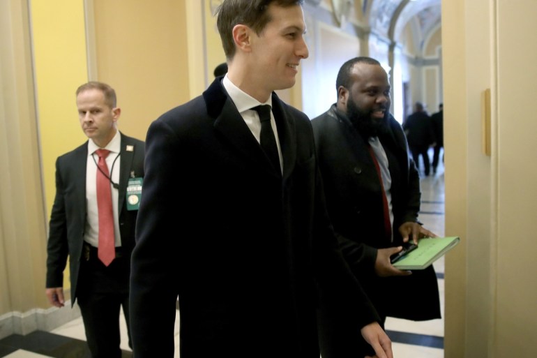 WASHINGTON, DC - MARCH 22: Jared Kushner (C), son in law and senior advisor to U.S. President Donald Trump, leaves a meeting in the U.S. Capitol on March 22, 2018 in Washington, DC. Retired four star Gen. Barry McCaffrey recently said,