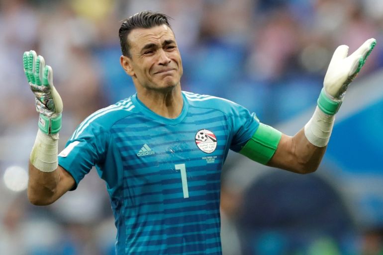Soccer Football - World Cup - Group A - Saudi Arabia vs Egypt - Volgograd Arena, Volgograd, Russia - June 25, 2018 Egypt's Essam El-Hadary reacts during the match REUTERS/Ueslei Marcelino TPX IMAGES OF THE DAY