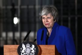 LONDON, ENGLAND - JANUARY 16: Prime Minister Theresa May addresses the media at number 10 Downing street after her government defeated a vote of no confidence in the House of Commons on January 16, 2019 in London, England. After the government's defeat in the Meaningful Vote last night the Labour Party Leader, Jeremy Corbyn, immediately called a no-confidence motion in the government. Tonight MPs defeated this motion with votes of 325 to 306. (Photo by Jack Taylor/Getty Images)
