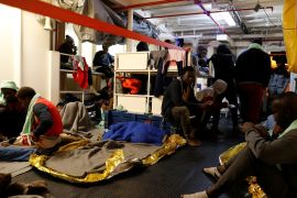 Migrants rest on the migrant search and rescue ship Sea-Watch 3, operated by German NGO Sea-Watch, off the coast of Malta in the central Mediterranean Sea January 3, 2019. REUTERS/Darrin Zammit Lupi