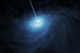 Said سعيد - رسم تخيلي للجرم المكتشف حديثًا وهو "كويزار Quasar" يبتعد عن الأرض مسافة 12.8 مليار سنة ضوئية - "هابل" يرى ألمع شيء في الكون .. تواجد بعد ميلاده بقليل