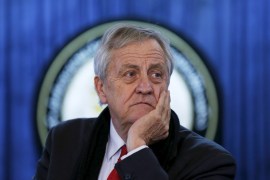 Nicholas Haysom, the head of the U.N. Assistance Mission in Afghanistan, listens to a question during a news conference in Kabul, Afghanistan February 14, 2016. Civilian casualties of the war in Afghanistan rose to record levels for the seventh year in row in 2015, as violence spread across the country in the wake of the withdrawal of most international troops, the United Nations reported on Sunday. REUTERS/Mohammad Ismail