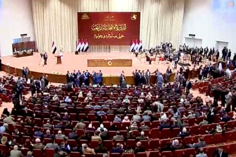 Iraqi lawmakers are seen before opening session of the new Iraqi parliament in Baghdad, Iraq, September 3, 2018 in this still image taken from a video. IRAQIYA TV POOL/REUTERS TV/via REUTERS