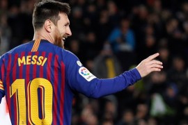 Soccer Football - La Liga Santander - FC Barcelona v Eibar - Camp Nou, Barcelona, Spain - January 13, 2019 Barcelona's Lionel Messi celebrates scoring their second goal REUTERS/Albert Gea