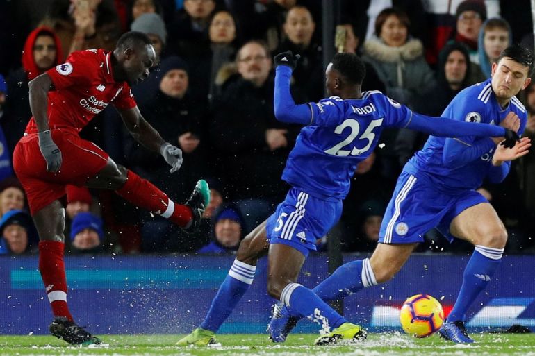 Soccer Football - Premier League - Liverpool v Leicester City - Anfield, Liverpool, Britain - January 30, 2019 Liverpool's Sadio Mane scores their first goal REUTERS/Phil Noble EDITORIAL USE ONLY. No use with unauthorized audio, video, data, fixture lists, club/league logos or