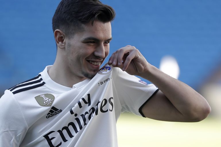 Real Madrid Unveil New Signing Brahim Diaz- - MADRID, SPAIN - JANUARY 07: Brahim Diaz is seen during his presentation to members of the press after signing for Real Madrid at estadio Santiago Bernabeu on January 07, 2019 in Madrid, Spain.