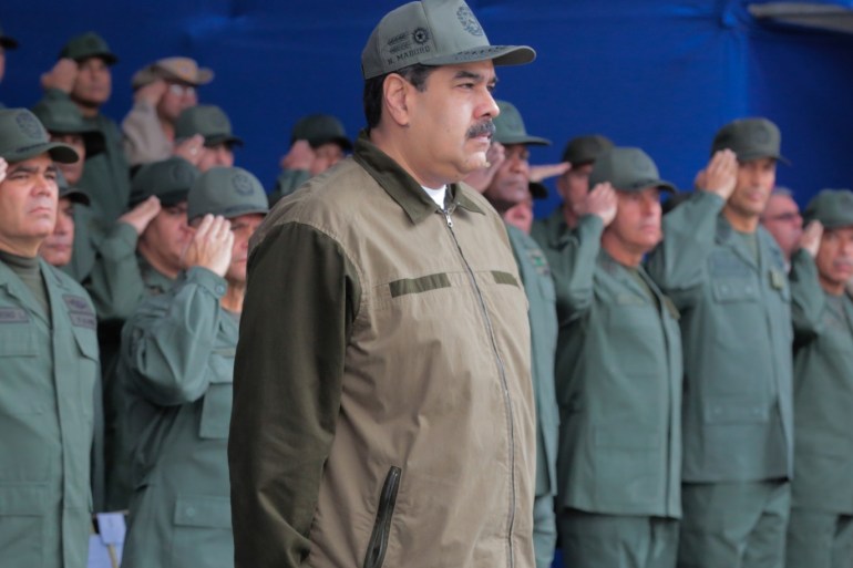 Venezuela's President Nicolas Maduro attends the end of the year ceremony with members of the Bolivarian National Armed Forces in Caracas, Venezuela December 28, 2018. Picture taken December 28, 2018. Miraflores Palace/Handout via REUTERS ATTENTION EDITORS - THIS PICTURE WAS PROVIDED BY A THIRD PARTY.