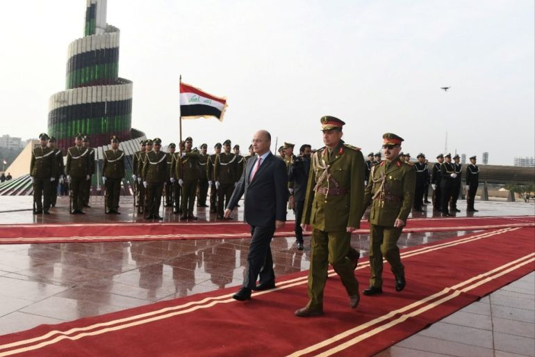 Iraq's President Barham Salih attends a ceremony marking Iraqi Army Day in Baghdad, Iraq, January 6, 2019. The Presidency of the Republic of Iraq Office/Handout via REUTERS ATTENTION EDITORS - THIS IMAGE WAS PROVIDED BY A THIRD PARTY.
