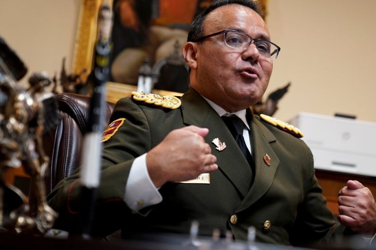 Venezuelan Colonel Jose Luis Silva, Venezuela’s Military Attache at its Washington embassy to the United States, is interviewed by Reuters after announcing that he is defecting from the government of President Nicolas Maduro in Washington, U.S., January 26, 2019. REUTERS/Joshua Roberts