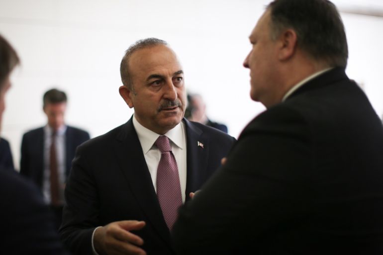 Cavusoglu - Pompeo meeting in Ankara- - ANKARA, TURKEY - OCTOBER 17: Minister of Foreign Affairs of Turkey, Mevlut Cavusoglu (C) attends a meeting with US Secretary of State, Mike Pompeo (R) in Ankara, Turkey on October 17, 2018.