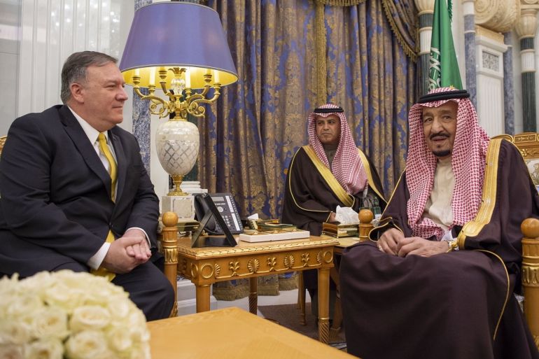U.S. Secretary of State Mike Pompeo in Saudi Arabia- - RIYADH, SAUDI ARABIA - JANUARY 14: (----EDITORIAL USE ONLY – MANDATORY CREDIT -