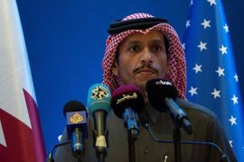 Qatari Deputy Prime Minister and Minister of Foreign Affairs Sheikh Mohammed bin Abdulrahman Al-Thani, holds a joint press conference with US Secretary of State Mike Pompeo (not pictured) at the Sheraton Grand in the Qatari capital Doha, Qatar January 13, 2019. Andrew Caballero-Reynolds/Pool via Reuters