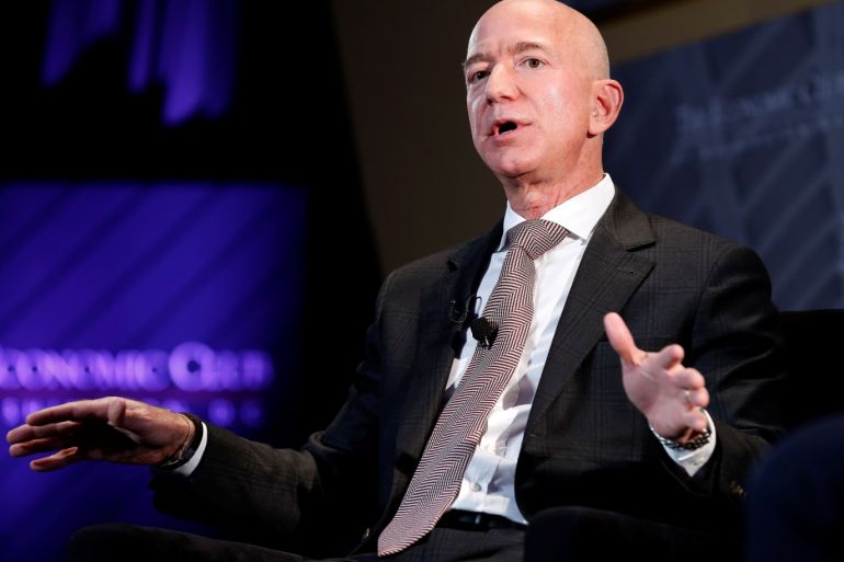 Jeff Bezos, president and CEO of Amazon and owner of The Washington Post, speaks at the Economic Club of Washington DC's