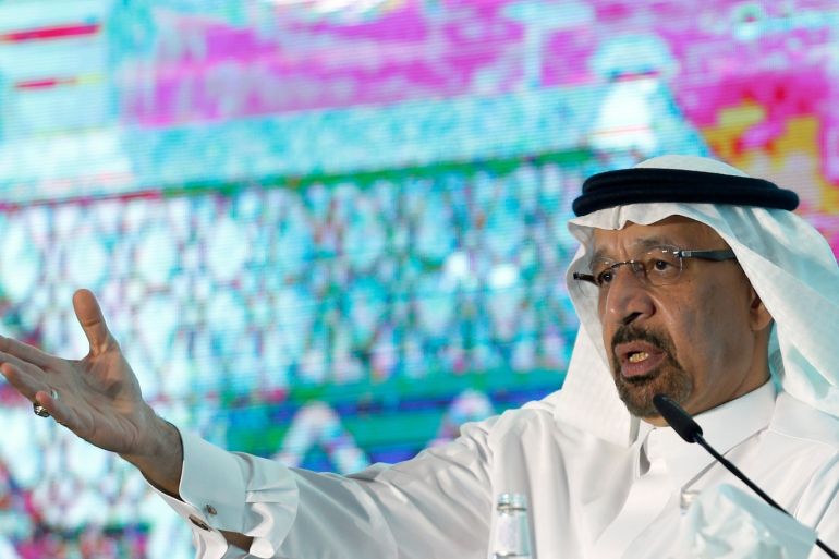 Saudi Energy Minister Khalid al-Falih speaks to the media during Saudi government ministers brief in Riyadh, Saudi Arabia December 19, 2018. REUTERS/Faisal Al Nasser