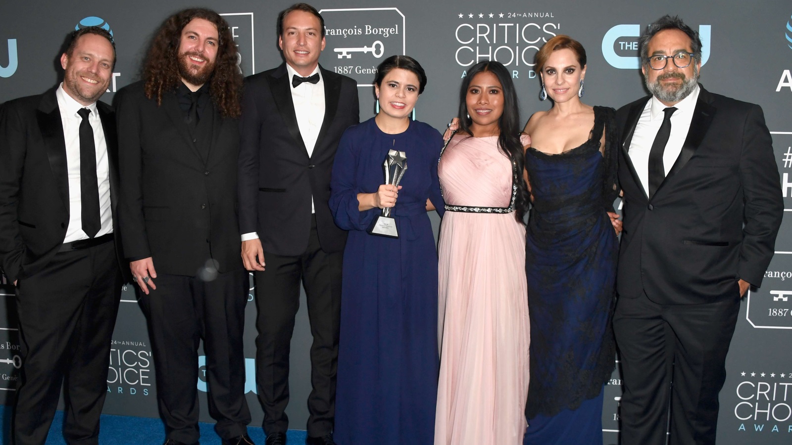 ‪طاقم فيلم روما للمخرج المكسيكي ألفونسو كوارون الذي حظي بعشرة ترشيحات في جوائز الأوسكار‬ (الفرنسية)