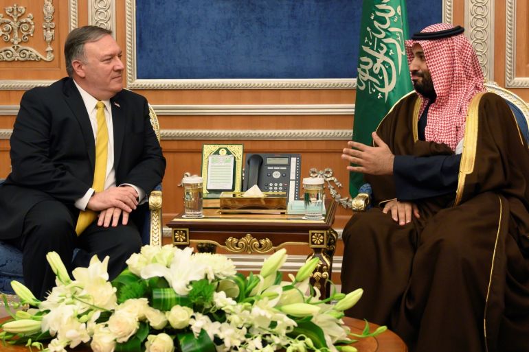 U.S. Secretary of State Mike Pompeo (L) meets with Saudi Crown Prince Mohammed bin Salman in Riyadh, Saudi Arabia January 14, 2019. Andrew Caballero-Reynolds/Pool via REUTERS