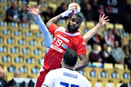 IHF Handball World Championship - Germany & Denmark 2019 - Group C - Tunisia v Chile - Jyske Bank Boxen, Herning, Denmark - January 14, 2019. Tunisia's Mosbah Sanai attempts a throw. Ritzau Scanpix/Henning Bagger via REUTERS ATTENTION EDITORS - THIS IMAGE WAS PROVIDED BY A THIRD PARTY. DENMARK OUT.