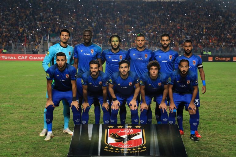 CAF Champions League - Final- - TUNIS, TUNISIA - NOVEMBER 9 : Al-Ahly footballers pose for a team photo ahead of the CAF Champions League second leg final football match between Egypt's Al-Ahly and Tunisia's ES Tunis at the Rade Olympic Stadium on November 9, 2018.