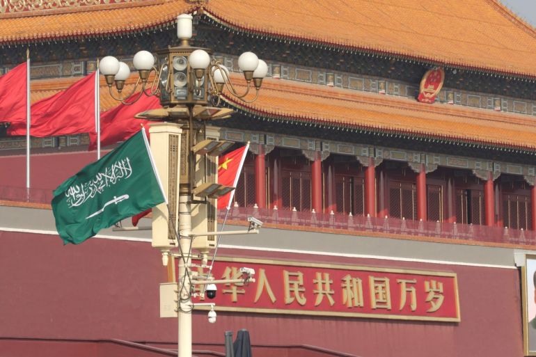 Flags of Saudi Arabia and China are hanged in front of Tiananmen Gate before Saudi Crown Prince Mohammed bin Salman's visit in Beijing, China February 21, 2019. REUTERS/Jason Lee