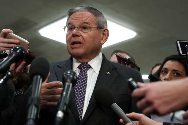 WASHINGTON, DC - DECEMBER 04: U.S Sen. Bob Menendez (D-NJ) speaks to members of the media after a closed door briefing by Central Intelligence Agency Director Gina Haspel to members of Senate Foreign Relations Committee and Senate Armed Services Committee December 4, 2018 on Capitol Hill in Washington, DC. Haspel was on the Hill to brief committees members about U.S. intelligence related to the killing of Washington Post columnist Jamal Khashoggi. Alex Wong/Getty Images/AFP== FOR NEWSPAPERS, INTERNET, TELCOS & TELEVISION USE ONLY ==