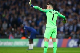 LONDON, ENGLAND - FEBRUARY 24: Kepa Arrizabalaga of Chelsea reacts as he refuses to be substituted during the Carabao Cup Final between Chelsea and Manchester City at Wembley Stadium on February 24, 2019 in London, England. (Photo by Clive Rose/Getty Images)