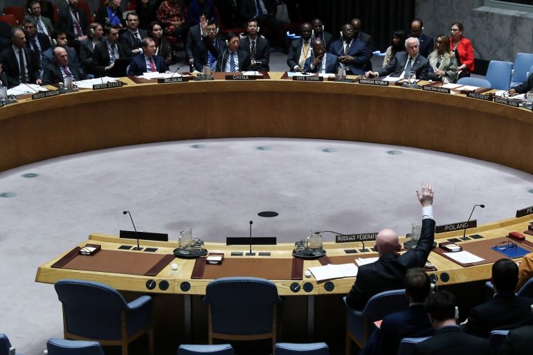 United Nations Security Council Meeting- - NEW YORK, USA - FEBRUARY 28: Russia and China veto US resolution calling for free elections, delivery of aid in Venezuela during a UN Security Council meeting at the United Nations Headquarters in New York, United States on February 28, 2019.