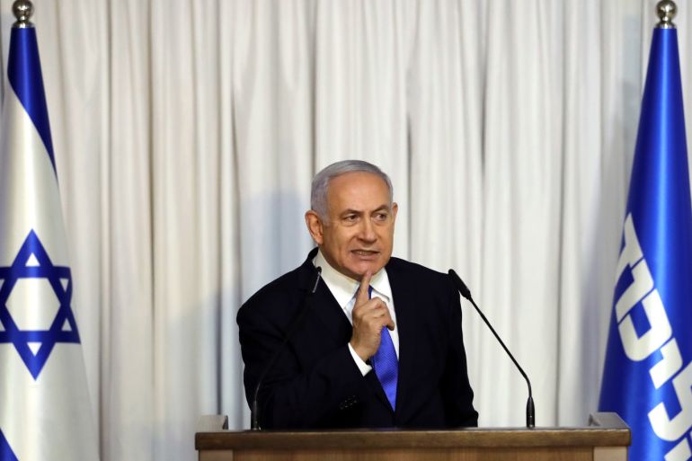 Israeli Prime Minister Benjamin Netanyahu gives a statement to the media in Tel Aviv, Israel February 21, 2019 REUTERS/ Ammar Awad
