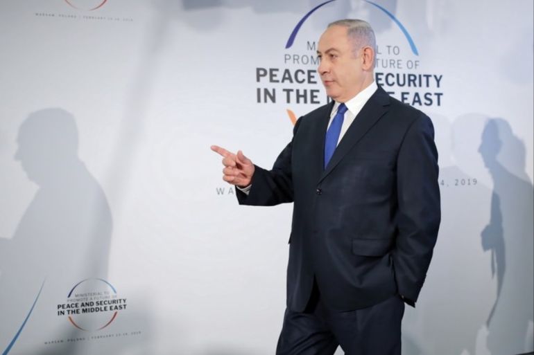 epa07368465 Israeli Prime Minister Benjamin Netanyahu before the second day of an international conference devoted to peace and security in the Middle East organised by Poland and the USA at the National Stadium in Warsaw, Poland, 14 February 2019. EPA-EFE/Leszek Szymanski POLAND OUT