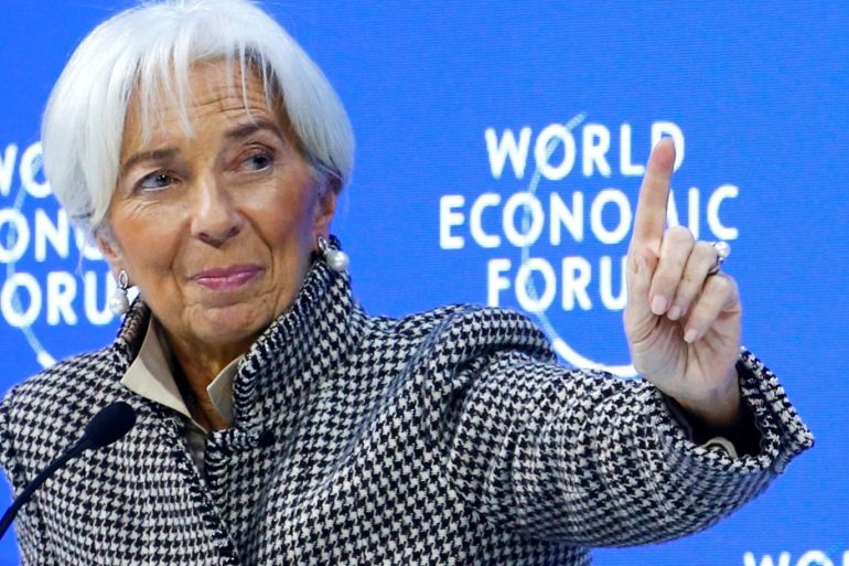 International Monetary Fund (IMF) Managing Director Christine Lagarde gestures during a panel discussion at the World Economic Forum (WEF) annual meeting in Davos, Switzerland, January 25, 2019. REUTERS/Arnd Wiegmann