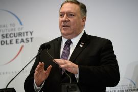Peace and Security in the Middle East Summit in Poland- - WARSAW, POLAND - FEBRUARY 14 : US Secretary of State Mike Pompeo delivers a speech during a joint press conference with Polish Foreign Minister, Jacek Czaputowicz (not seen) at the