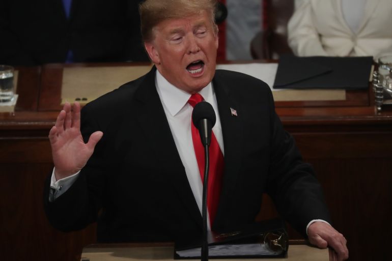 WASHINGTON, DC - FEBRUARY 05: President Donald Trump delivers the State of the Union address in the chamber of the U.S. House of Representatives at the U.S. Capitol Building on February 5, 2019 in Washington, DC. President Trump's second State of the Union address was postponed one week due to the partial government shutdown. Chip Somodevilla/Getty Images/AFP== FOR NEWSPAPERS, INTERNET, TELCOS & TELEVISION USE ONLY ==